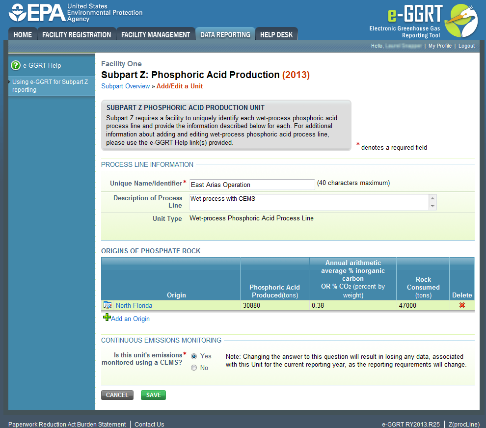 Subpart Z: Step 4 - Saved Phosphate Rock Origin page
